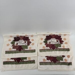 Vintage Cecil Saydah Autumn Greetings Hand Towels Set of 4 Fall Leaves Acorns